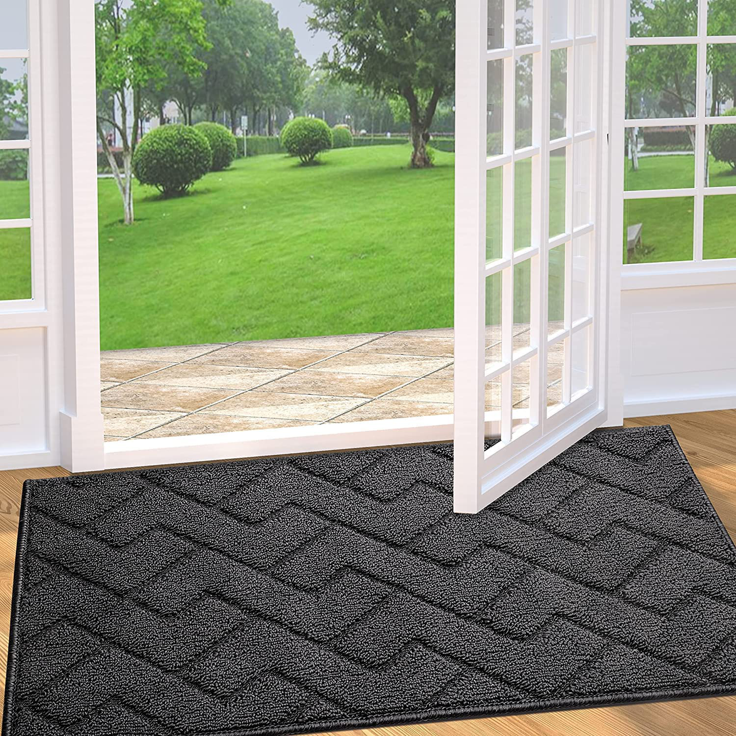 Indoor Doormat, Front Back Door Mat Rubber Backing Non Slip Door Mats 24”X35” Absorbent Resist Dirt Entrance Doormat inside Floor Mats Area Rug for Entryway Machine Washable Low-Profile (Grey) Animals & Pet Supplies > Pet Supplies > Dog Supplies > Dog Treadmills hicorfe Charcoal 32”x48”