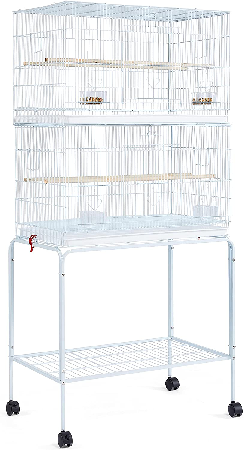 Topeakmart Rolling Stackable 2-Pack Finch Rectangle Flight Bird Cages Breeding Birdcage for Lovebirds Parrots Budgies Parakeets Canaries Cockatiels Conures with Stand Animals & Pet Supplies > Pet Supplies > Bird Supplies > Bird Cages & Stands Topeakmart White