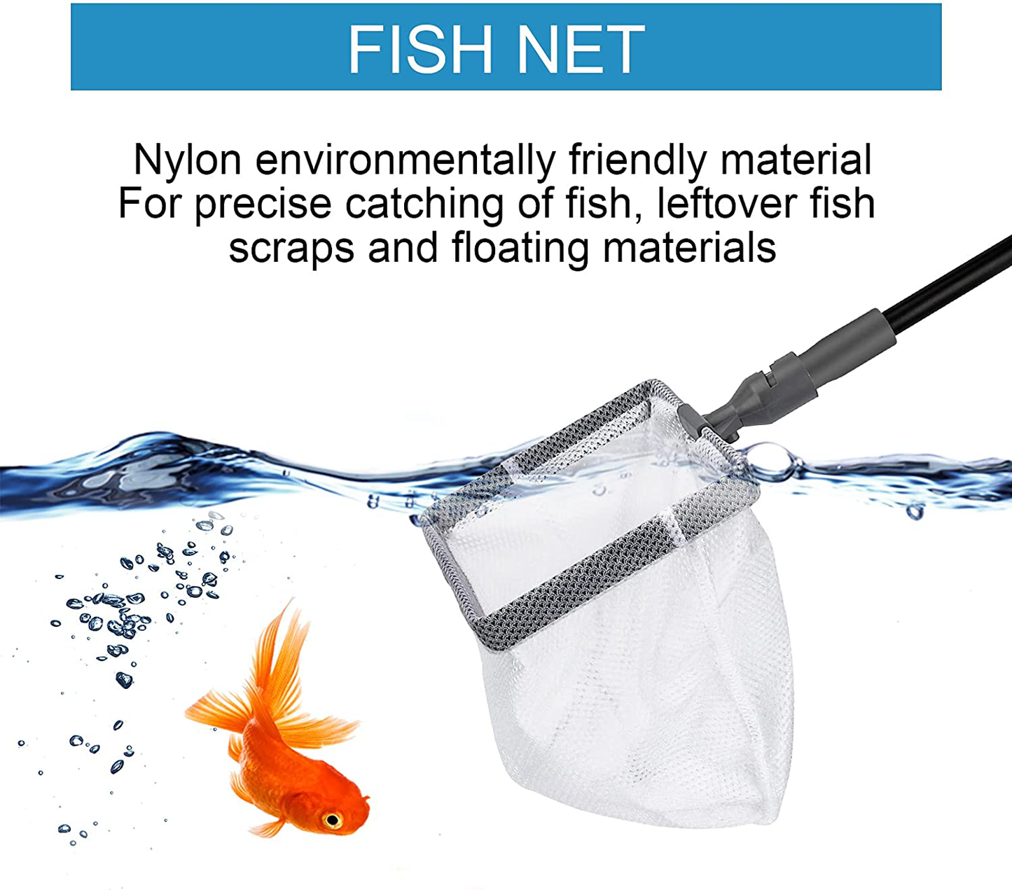 AQQA Fish Tank Cleaning Tools Fish Tank Cleaner Multifunctional Aquarium Cleaner Algae Scraper Scrubber Pad Sponge Fish Tank Brush Cleaner Fish Net Gravel Rake 5 in 1 Set with Telescopic Handle Animals & Pet Supplies > Pet Supplies > Fish Supplies > Aquarium Cleaning Supplies AQQA
