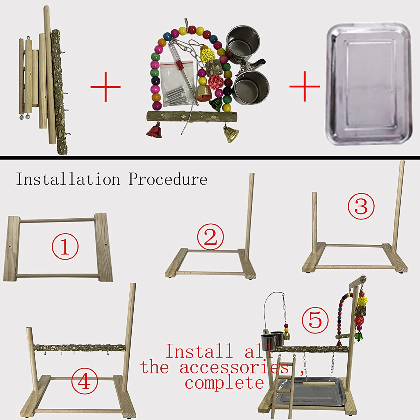 Tfwadmx Bird Playground Parrots Play Stand Birdcage Play Stand Play Gym Parakeet Ladders Exercise with Feeder Cups for Cockatoo Lovebirds Smallbirds Conure Cockatiel Cage Accessories Toy Animals & Pet Supplies > Pet Supplies > Bird Supplies > Bird Cage Accessories Tfwadmx