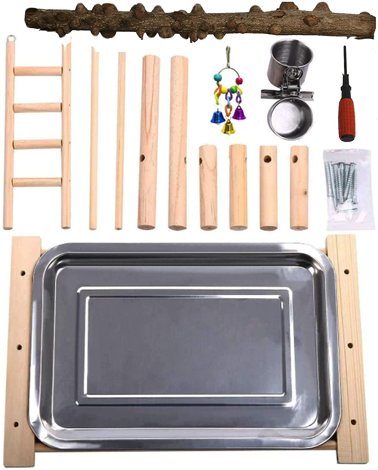 Hamiledyi Parrot Playground Bird Playstand Wood Exercise Play Perch Exercise Gym with Feeder Cups Toys Cockatiel with Ladder Hanging Swing for Pet Conure Lovebirds Life Activity Center Training Stand Animals & Pet Supplies > Pet Supplies > Bird Supplies > Bird Gyms & Playstands Hamiledyi