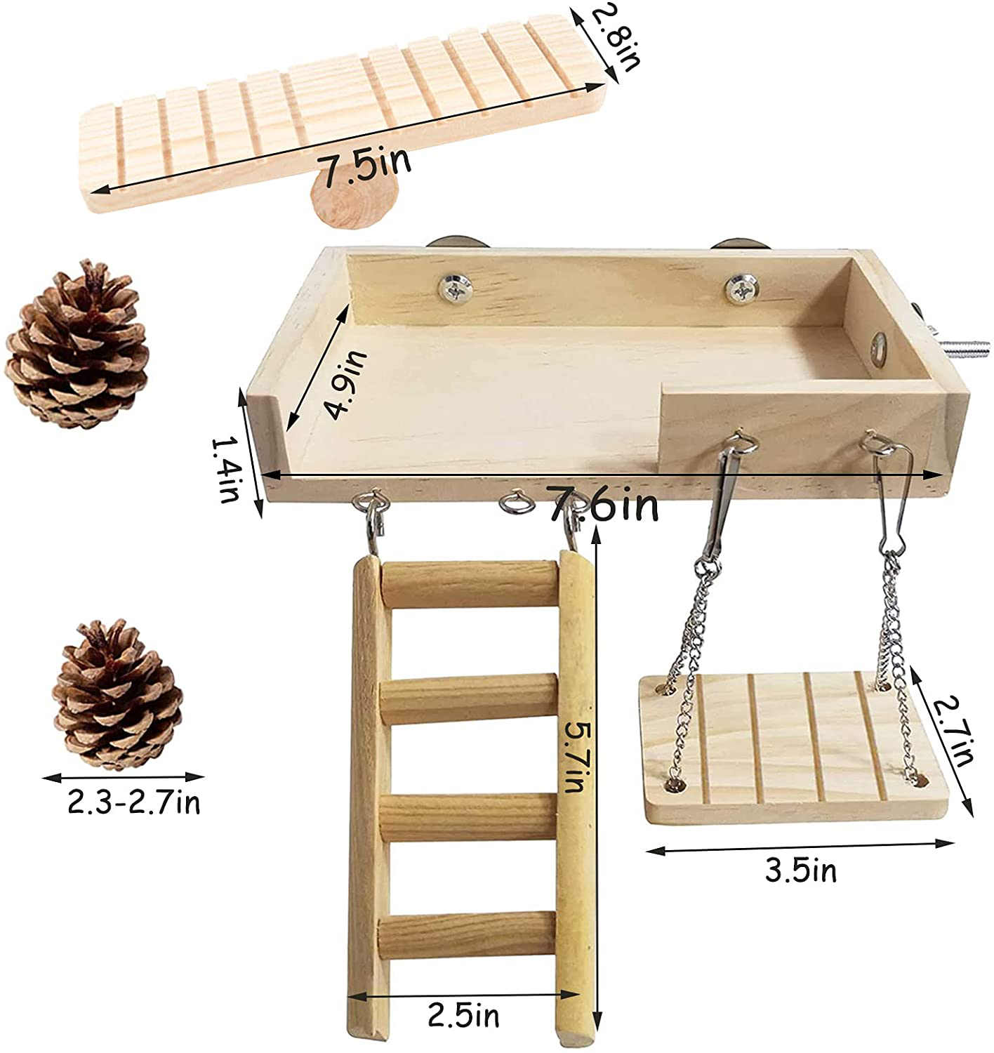 Hamiledyi Hamster Wooden Ladder Swing Platform, Guinea Pig Wood Ladder Set, Small Animal Toy Cage Accessories Seesaw for Gerbil Hedgehog Syrian Hamster Rat Chinchilla Animals & Pet Supplies > Pet Supplies > Small Animal Supplies > Small Animal Habitat Accessories Hamiledyi