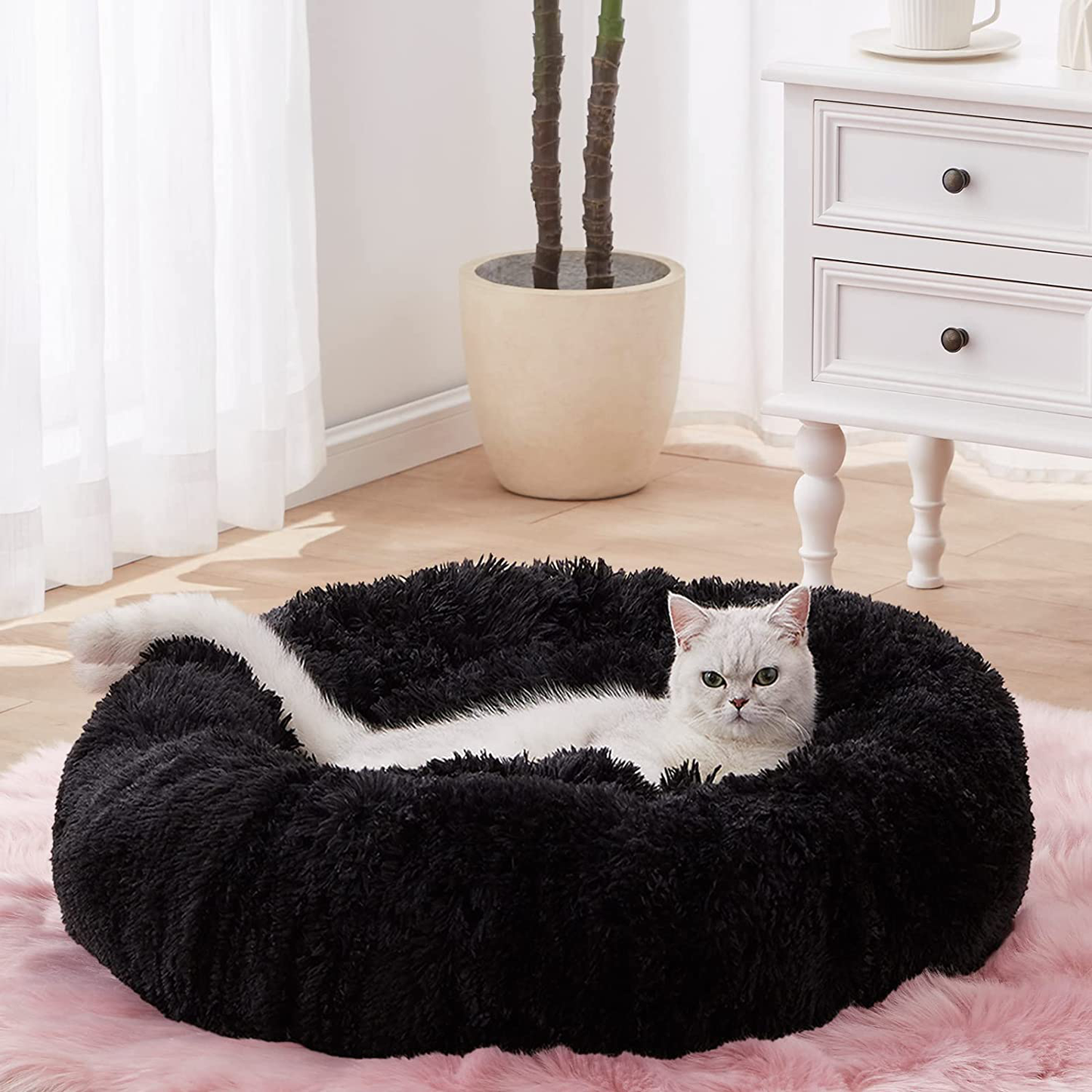 Sunstyle Home Soft Plush round Pet Bed for Cats or Small Dogs Cat Bed Self Warming Autumn Winter Indoor Sleeping Cozy Pet Bed for Small Dogs and Cats Donut anti Slip Bottom Animals & Pet Supplies > Pet Supplies > Dog Supplies > Dog Beds SunStyle Home