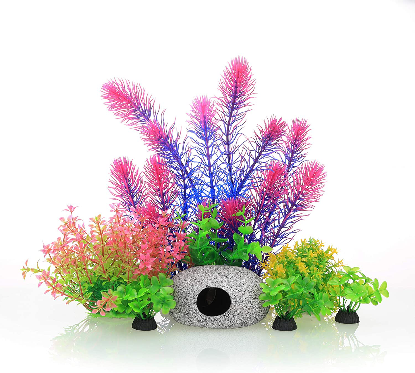 Aquarium Decoration Ornament Artificial 7 Pack Plastic Plant Wiith 1 Rock Cave Kit for 10 Gallon, 20 Gallon or Larger Fish Tank Animals & Pet Supplies > Pet Supplies > Fish Supplies > Aquarium Decor ALEGI Style B