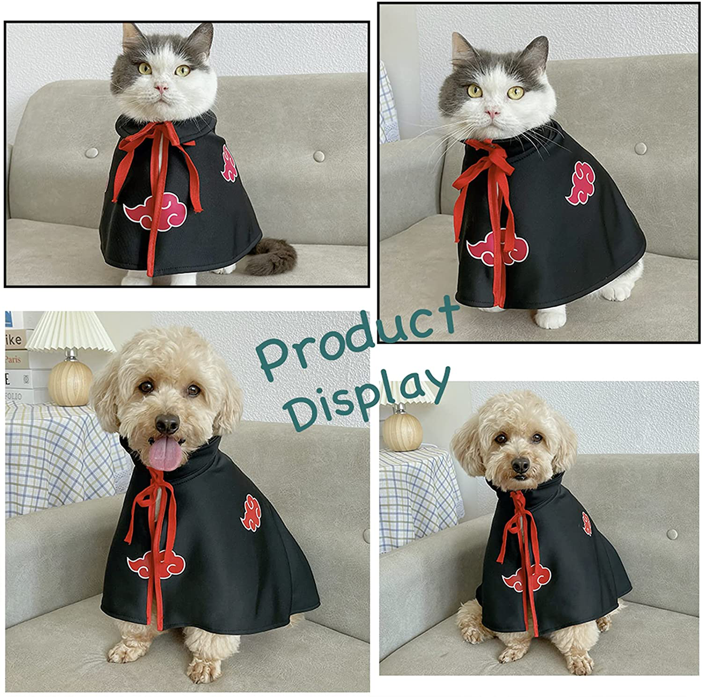 Cat Cloak Anime Ninja Costume,Halloween Pet Clothes,Pet Cloak Cosplay Party for Small Dogs Cats Clothing Animals & Pet Supplies > Pet Supplies > Cat Supplies > Cat Apparel MIANHUATANG
