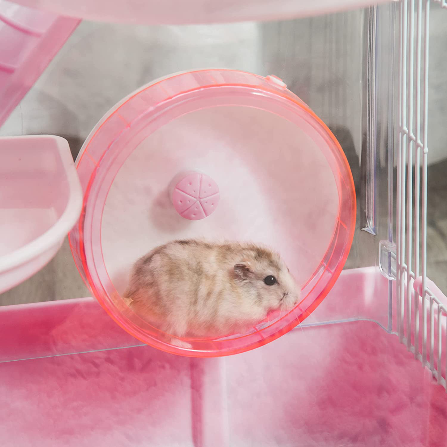 Pawhut Multi-Tier Hamster Cage, Animal Enclosure Starter Kit for Small Pets, Ventilated Steel Wire and Plastic with Exercise Wheel, Food Dish, Water Bottle, Pink Animals & Pet Supplies > Pet Supplies > Small Animal Supplies > Small Animal Habitat Accessories PawHut
