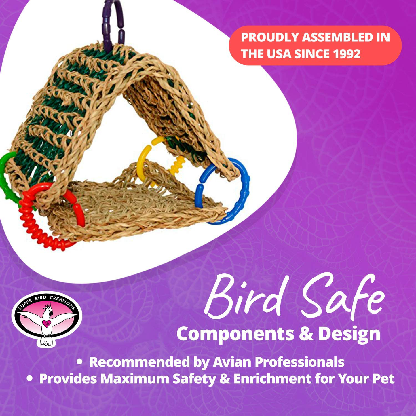 Super Bird Creations SB881 Sheltering Seagrass Tent with Chewable Bumpy Links, Small to Medium Size, 8” X 7” X 8”,Varies Animals & Pet Supplies > Pet Supplies > Bird Supplies > Bird Toys Super Bird Creations