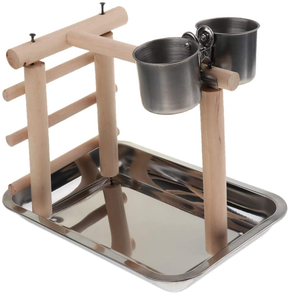 LOVIVER Bird Perch, Parrot Training Stand, Play Gym Tabletop with 2 Feeder Cups Animals & Pet Supplies > Pet Supplies > Bird Supplies > Bird Gyms & Playstands LOVIVER