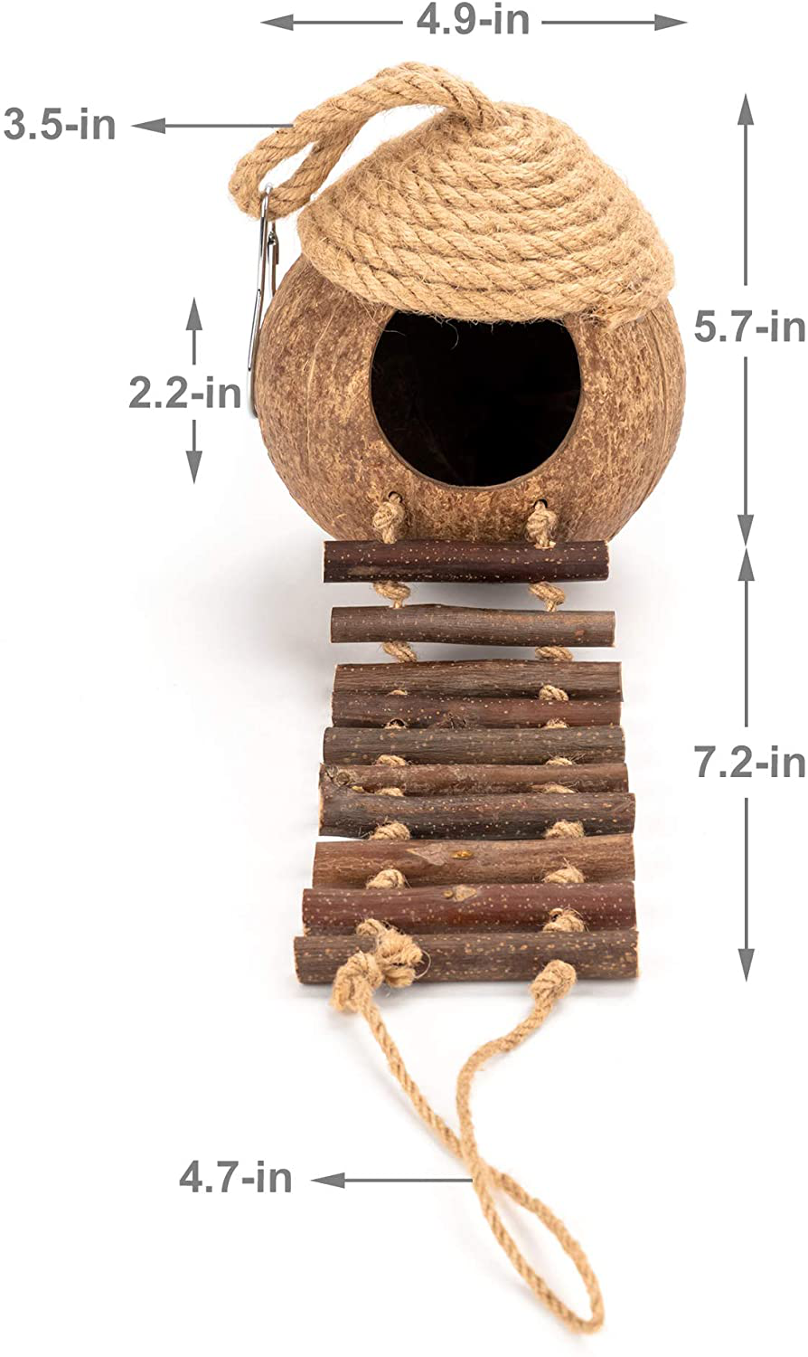 Andwe Coconut Bird Nest Hut with Ladder for Parrots Parakeet Conures Cockatiel - Small Animals House Pet Cage Habitats Decor Animals & Pet Supplies > Pet Supplies > Small Animal Supplies > Small Animal Habitats & Cages andwe