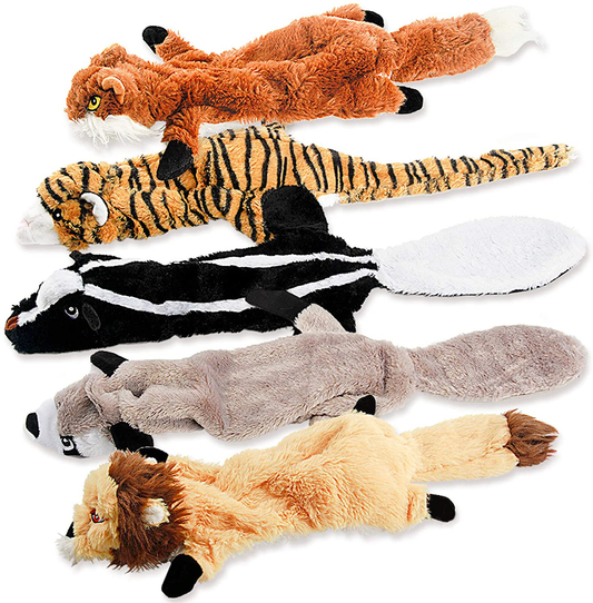 Dog Squeaky Toys, No Stuffing Plush Chew Toy for Small Medium Dogs Puppy Aggressive Chewers Large Breed, 5 Pack Cute Animal Raccoon Squirrel Tiger Fox and Lion, Tough Durable Teething Interactive Gift Animals & Pet Supplies > Pet Supplies > Dog Supplies > Dog Toys FIREOR   