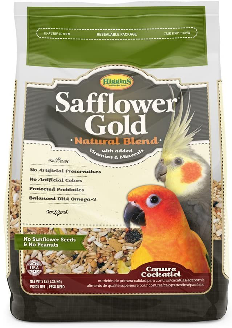 Higgins Safflower Gold Conure & Cockatiel Bird Food. 3 Lb. Bag. Conure Food, Cockatiel Food Animals & Pet Supplies > Pet Supplies > Bird Supplies > Bird Food Higgins