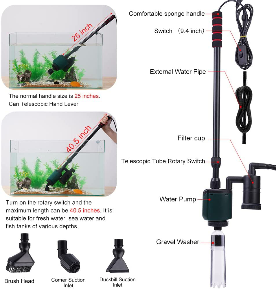 QODISA Aquarium Gravel Cleaner, New Upgrade Quick Vacuum Water Changer with Electric Automatic Removable Fish Tank Cleaning Tools Sand Cleaner Accessories Siphon Universal Pump Aquarium Water Changing Animals & Pet Supplies > Pet Supplies > Fish Supplies > Aquarium Cleaning Supplies QODISA