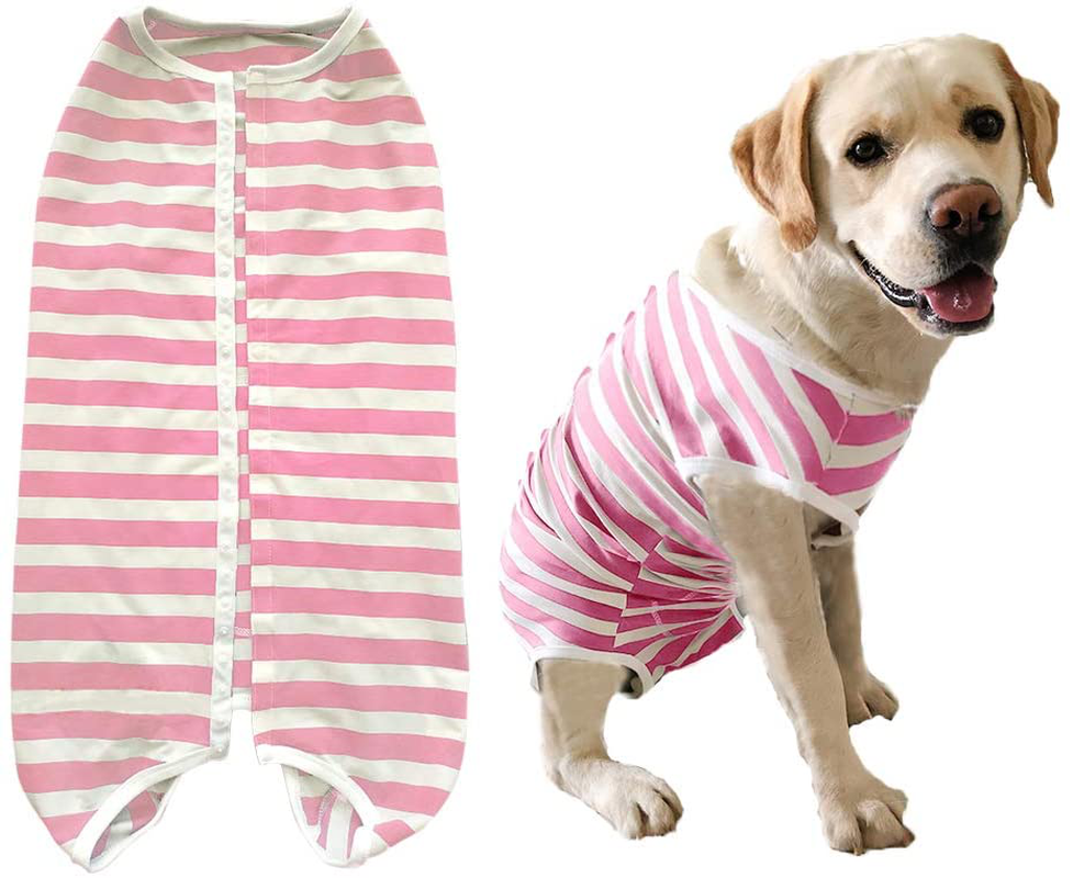 Kukaster Pet Dog’S Recovery Suit Post Surgery Shirt for Female and Male Dog, E-Collar Alternative Wound Protective Clothes for Big Dogs Animals & Pet Supplies > Pet Supplies > Dog Supplies > Dog Treadmills Kukaster Pet pink white stripe xl