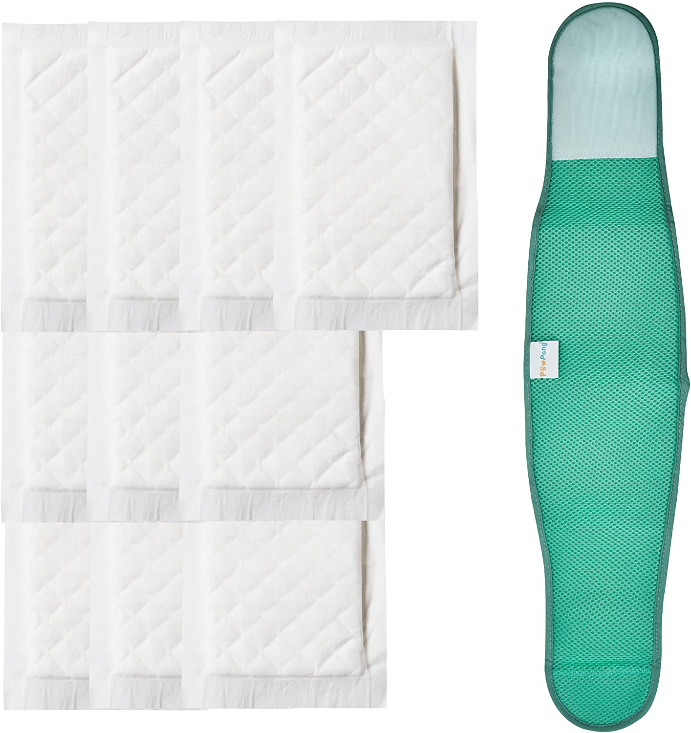 PAWPANG Reusable Air Mesh Male Dog Wrap (1 Pack) with Disposable Dog Diaper Liners Booster Pads (10Ct) | Washable Puppy Nappies Wrap | Pet Belly Band Animals & Pet Supplies > Pet Supplies > Dog Supplies > Dog Diaper Pads & Liners PAWPANG Blue Green Large Wrap - Medium Pads
