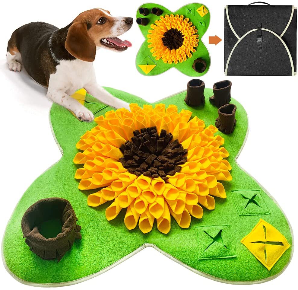 Petfun Snuffle Mat for Dogs - Interactive Feed Mat/Treat Puzzle Mat for Nature Foraging Skills Training, Stress Relief, Brain Stimulation, Durable/Machine Washable/Foldable Animals & Pet Supplies > Pet Supplies > Dog Supplies > Dog Treadmills PetFun Yellow&Green&Brown