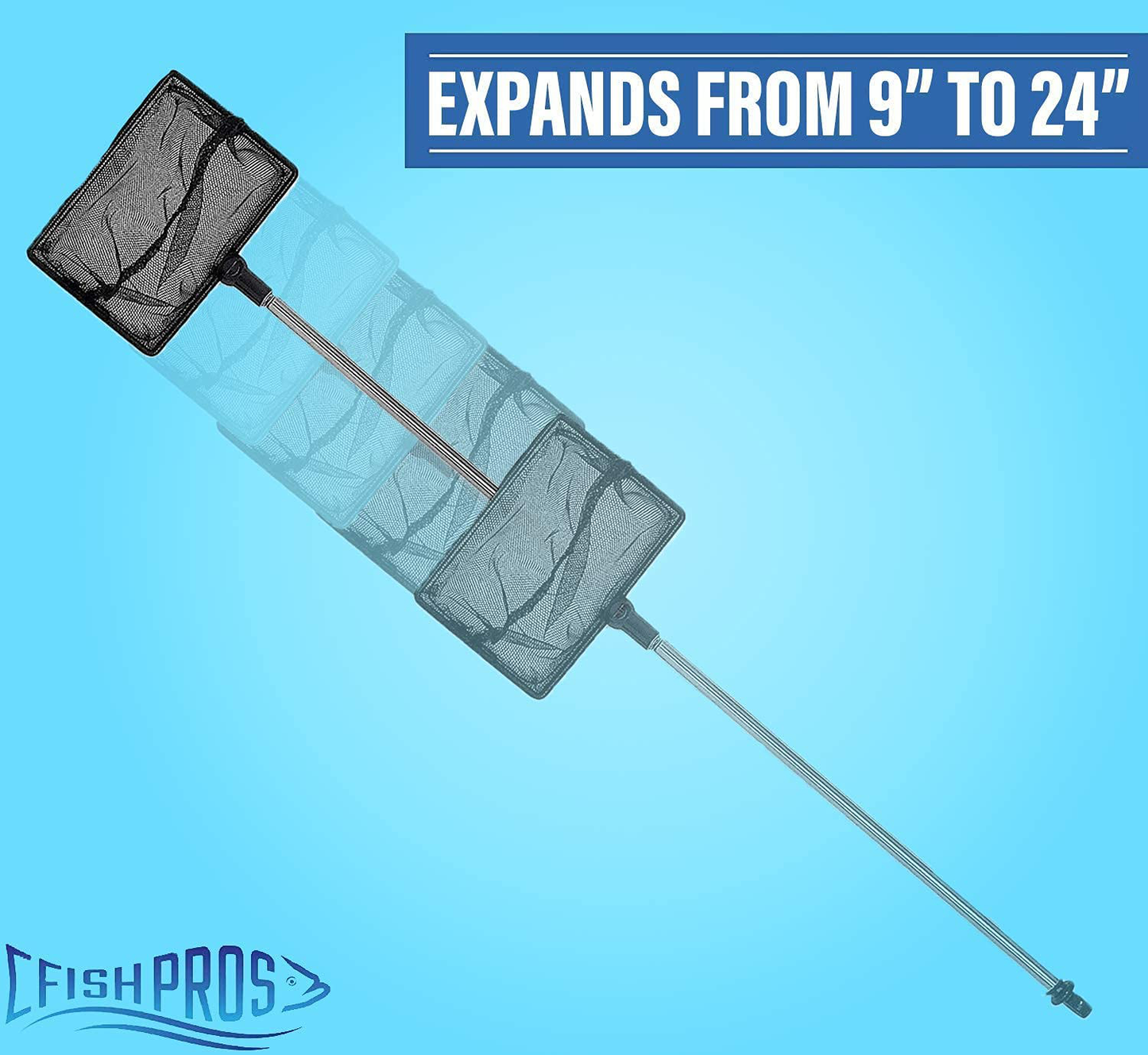 FISH PROS Fish Net for Fish Tank - 2.5 Inch Deep Mesh Scooper with Extendable Handle up to 24 Inches Long – Large Scoop, Telescopic Pond Skimmer Nets for Cleaning Tanks - Aquarium Accessories Animals & Pet Supplies > Pet Supplies > Fish Supplies > Aquarium Fish Nets FISH PROS