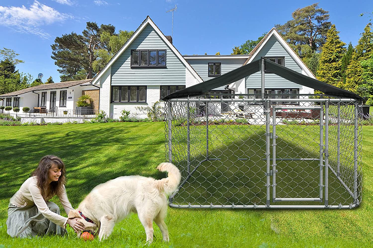 ASJMR Large Dog Kennel Dog Cage Dog Playpen Galvanized Steel Dog Fence Outdoor Chicken Coop Hen House Pet Playpen,Uv & Water Resistant Black Proof Cover & Secure Lock Animals & Pet Supplies > Pet Supplies > Dog Supplies > Dog Kennels & Runs ASJMR