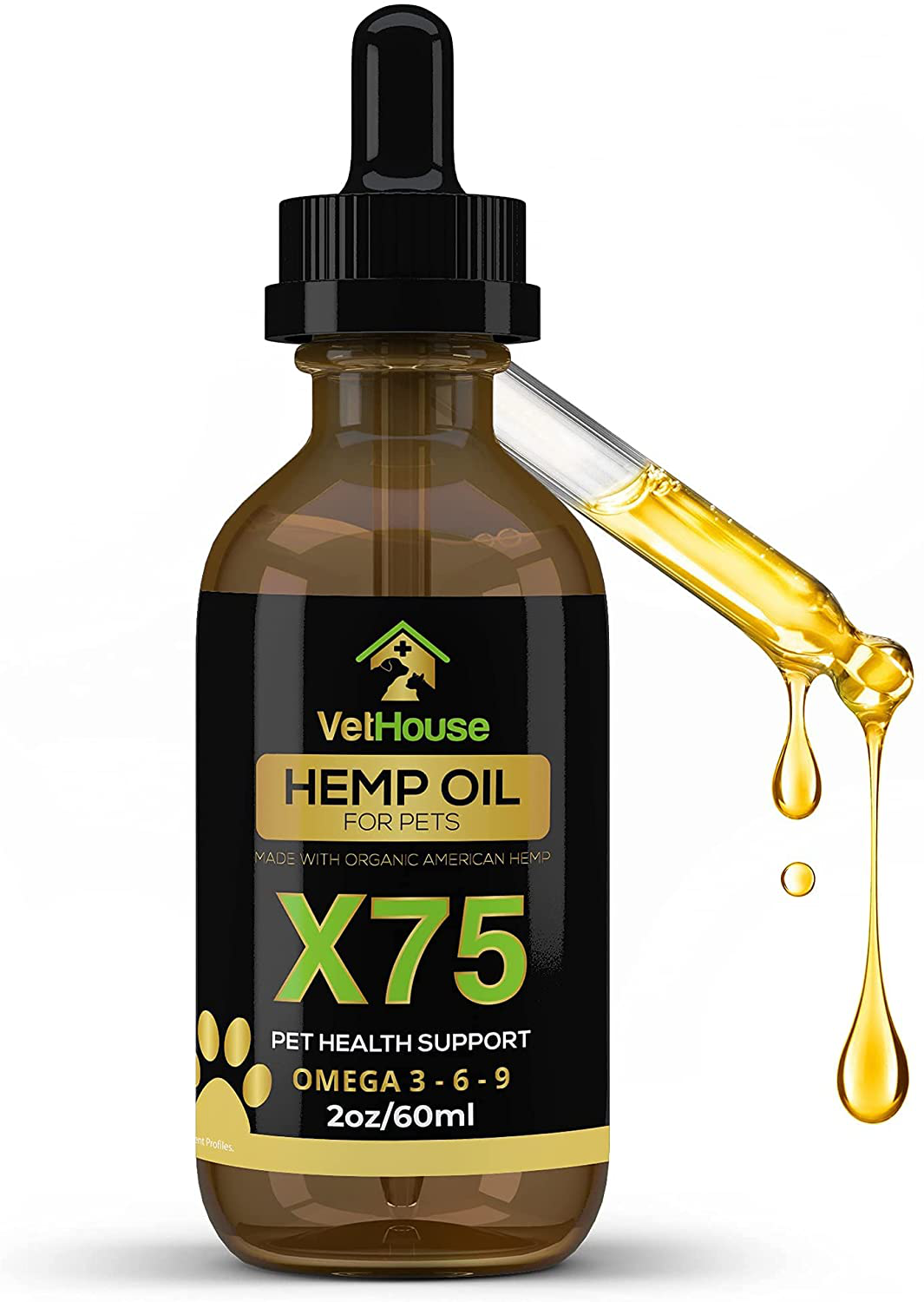Vethouse - New X75 Formula - 2OZ Hemp Oil for Dogs and Cats - Hemp Oil Drops with Omega Fatty Acids - Hip and Joint Support and Skin Health - Made in USA Animals & Pet Supplies > Pet Supplies > Dog Supplies > Dog Treadmills VetHouse