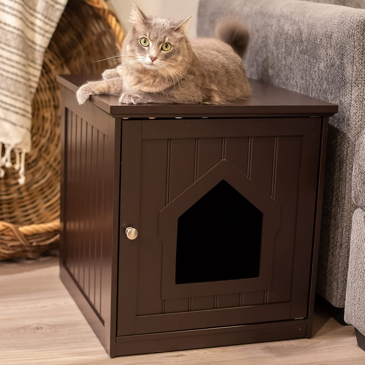Birdrock Home Decorative Cat House & Side Table - Cat Home Covered Nightstand - Indoor Pet Crate - Litter Box Enclosure - Hooded Hidden Pet Box - Cats Furniture Cabinet - Kitty Washroom Animals & Pet Supplies > Pet Supplies > Cat Supplies > Cat Furniture BIRDROCK HOME