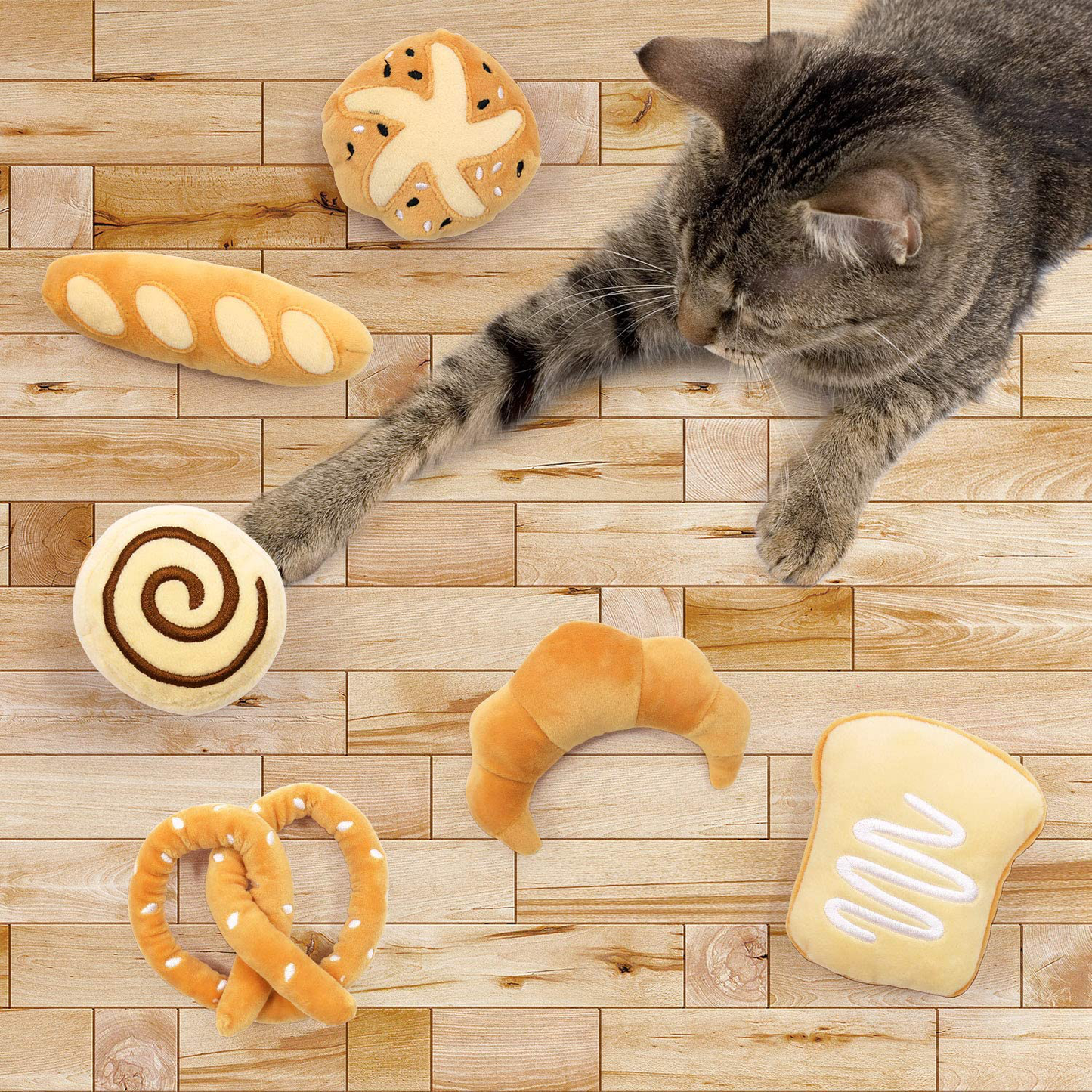 Bread Catnip Toys Kitten Interactive Toys for Cat Lover Gifts Kitty Chew Bite Kick Toys Supplies Baguette Croissant Pretzel Toast Bun Cinnamon Roll Plush Catmint Pet Presents Set of 6 Animals & Pet Supplies > Pet Supplies > Cat Supplies > Cat Toys CiyvoLyeen