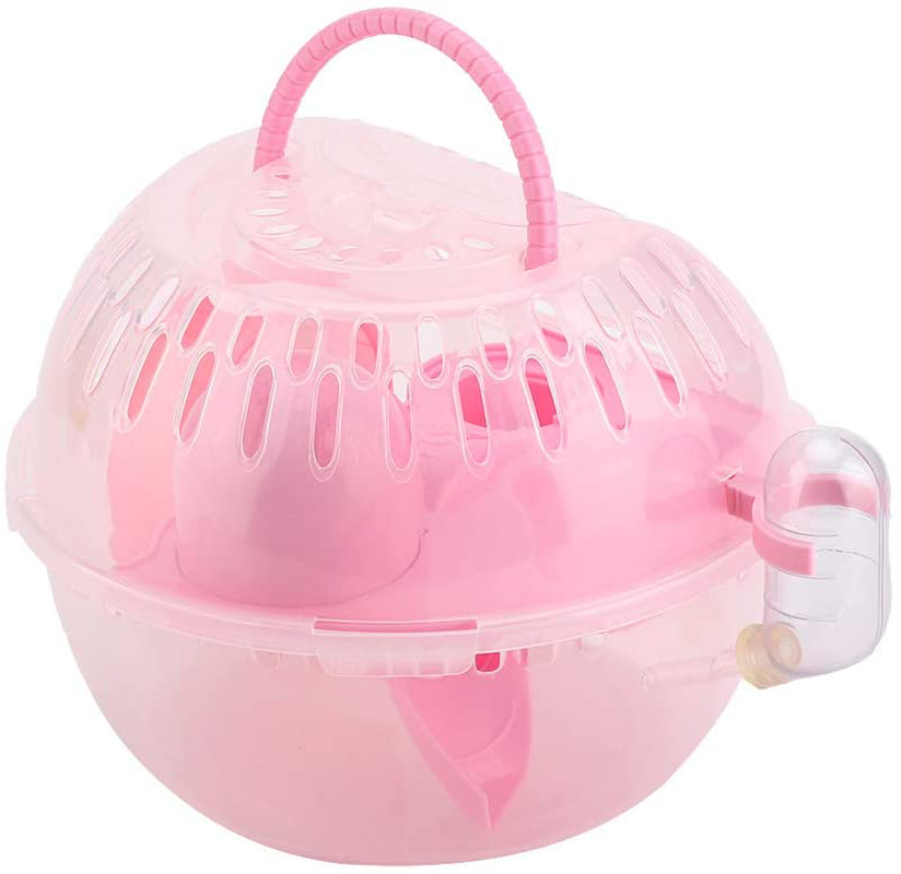 Ladieshow Portable Hamster Cage Transparent Plastic Mouse House Fully-Equipped Accessories Small Animal Habitat with Handle(Pink) Animals & Pet Supplies > Pet Supplies > Small Animal Supplies > Small Animal Habitat Accessories Ladieshow