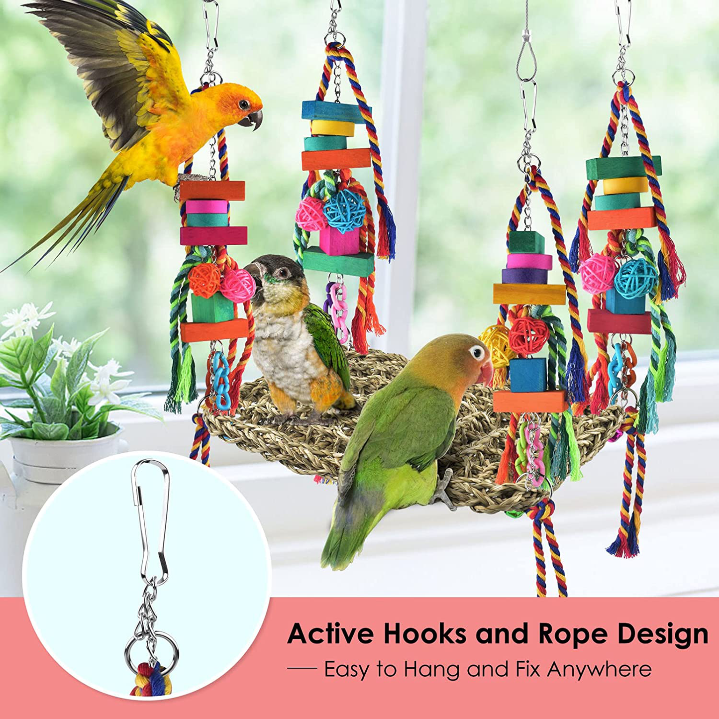 KATUMO Bird Toys, Bird Foraging Wall Toy, Edible Seagrass Woven Climbing Hammock Swing Mat with Colorful Chewing Toys, Suitable for Lovebirds, Finch, Parakeets, Budgerigars, Conure, Cockatiel Animals & Pet Supplies > Pet Supplies > Bird Supplies > Bird Toys KATUMO   