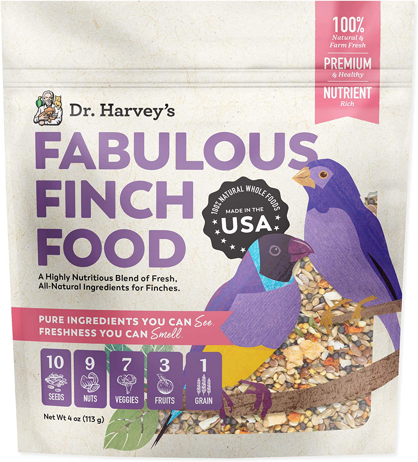 Dr. Harvey'S Fabulous Finch Food, All Natural Food for Finches Animals & Pet Supplies > Pet Supplies > Bird Supplies > Bird Food Healthy Formulations Inc 4 Ounce (Pack of 1)