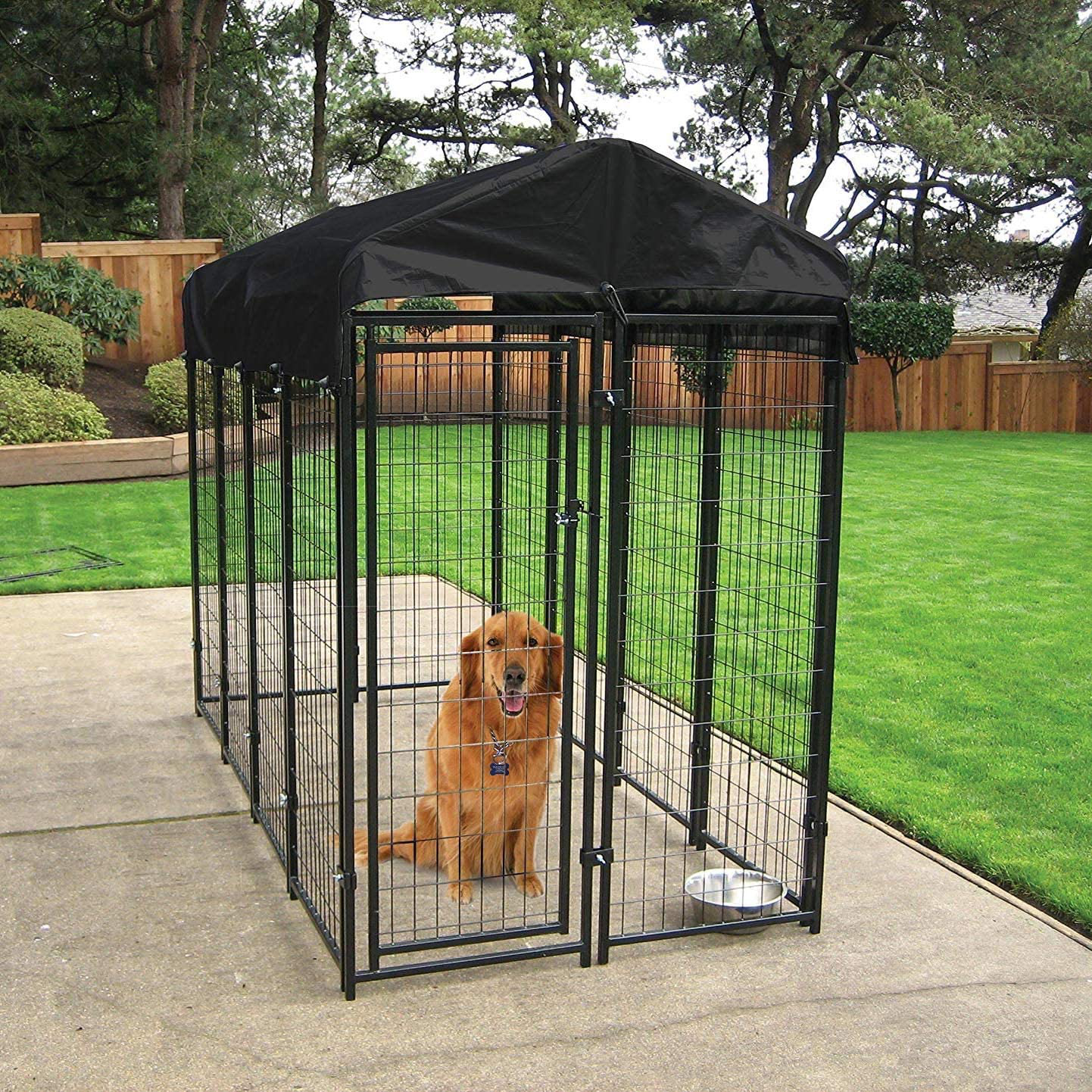 Lucky Dog 60548 8Ft X 4Ft X 6Ft Uptown Welded Wire Outdoor Dog Kennel Playpen Crate with Heavy Duty Uv-Resistant Waterproof Cover, Black Animals & Pet Supplies > Pet Supplies > Dog Supplies > Dog Houses Lucky Dog