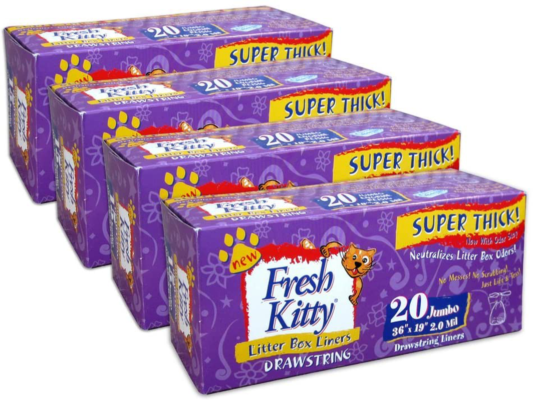 Fresh Kitty Super Thick, Durable, Easy Clean up Jumbo Drawstring Scented Litter Pan Box Liners, Bags for Pet Cats, 80 Ct Animals & Pet Supplies > Pet Supplies > Cat Supplies > Cat Litter Box Liners Fresh Kitty