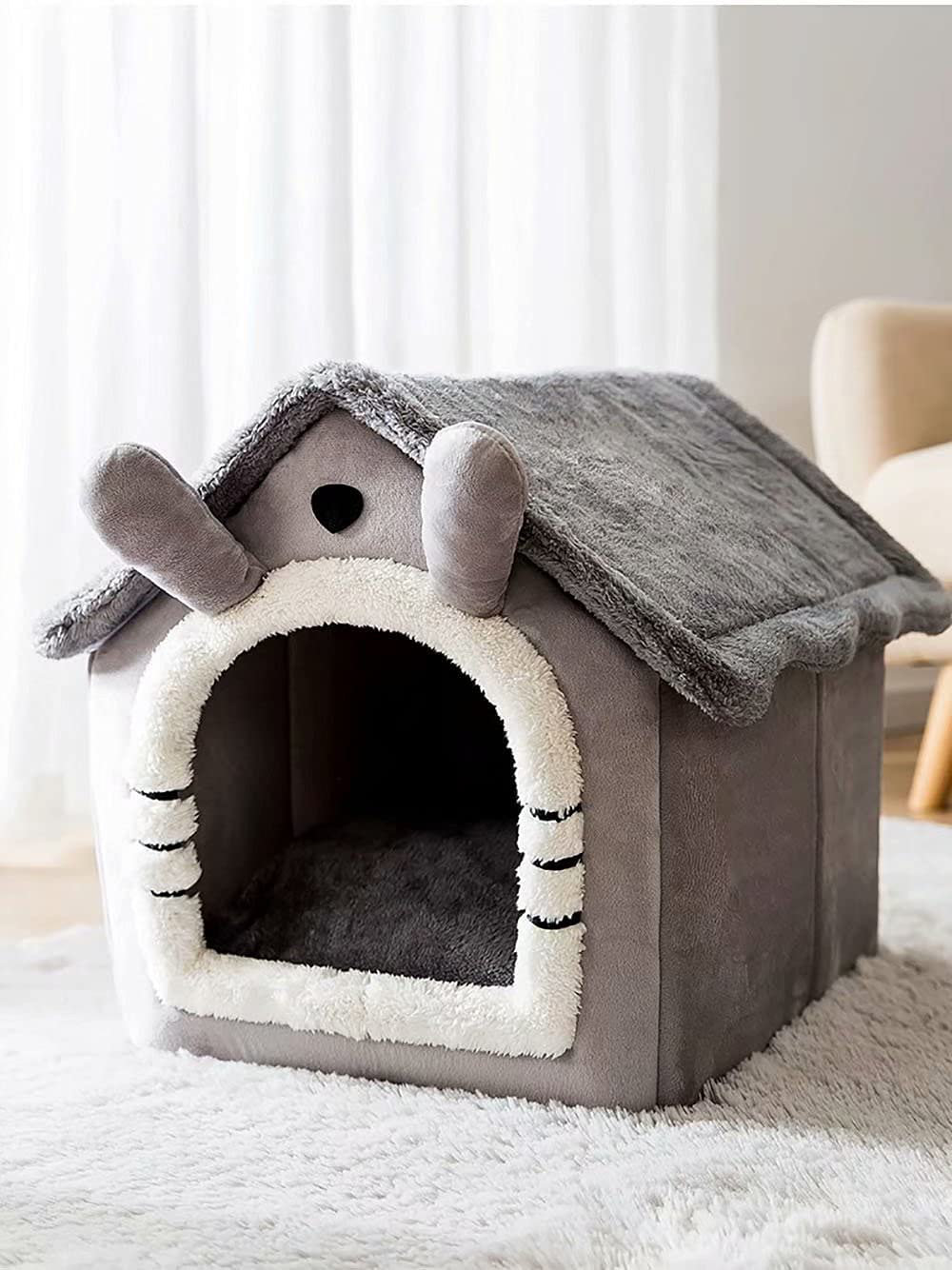 Dog House Kennel Soft Pet Bed Tent Indoor Enclosed Warm Plush Sleeping Nest Basket with Removable Cushion Travel Dog Accessory Coffee Animals & Pet Supplies > Pet Supplies > Dog Supplies > Dog Houses Petpany Gray Stars 3 L 19.3x15.4x18.2 inch