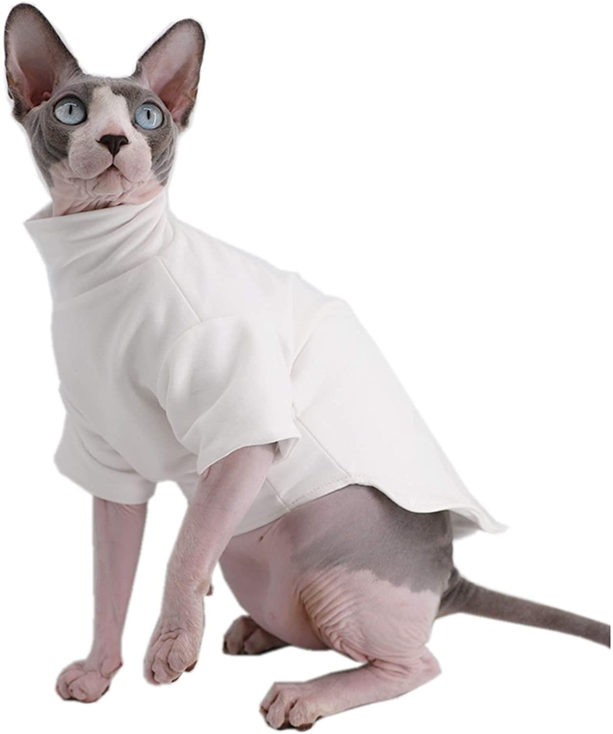 Sphynx Cat Clothes Winter Thick Cotton T-Shirts Double-Layer Pet Clothes, Pullover Kitten Shirts with Sleeves, Hairless Cat Pajamas Apparel for Cats & Small Dogs Animals & Pet Supplies > Pet Supplies > Cat Supplies > Cat Apparel Kitipcoo White M (5.5-7.1 lbs)