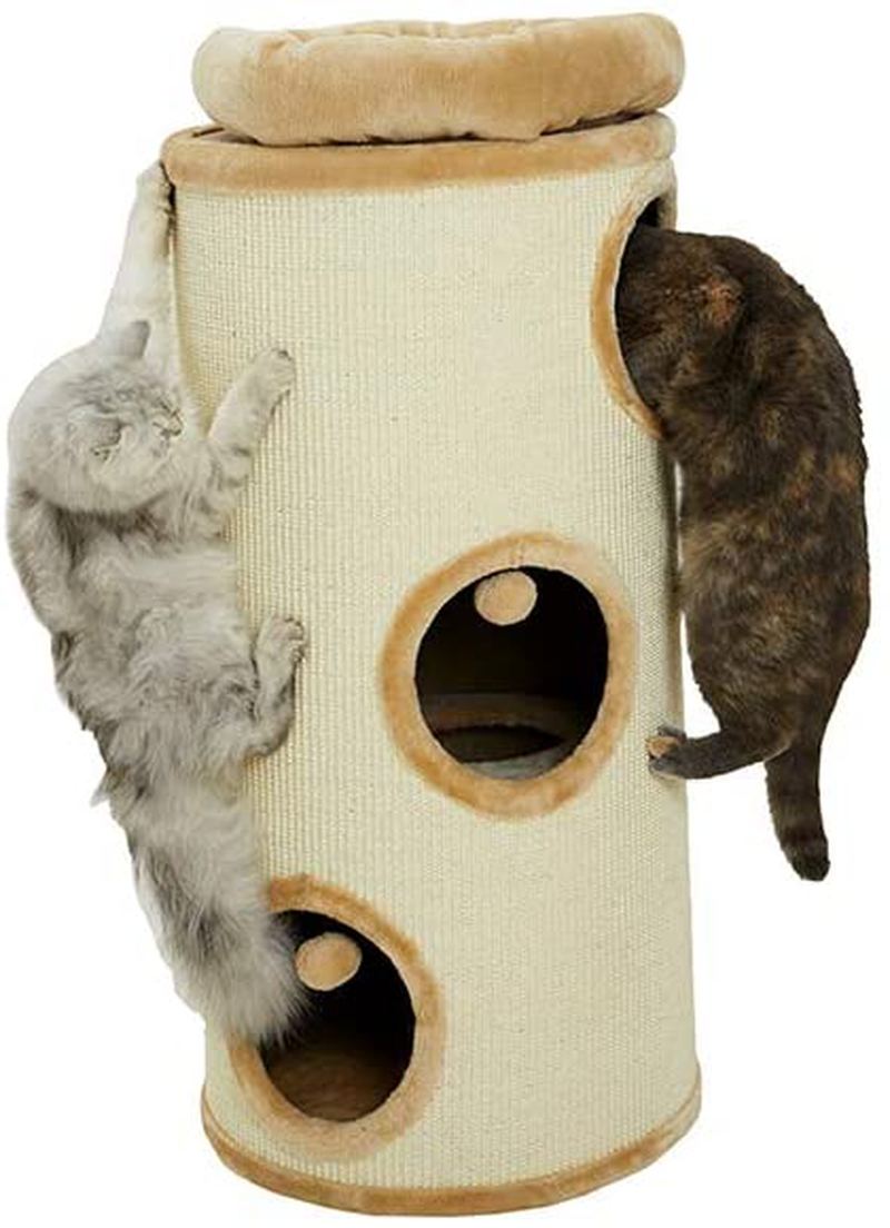 PAWMONA 37" 3 Story Cat Tree Condo Barrel Tower - Natural Sisal-Covered Scratch Cat Tree Barrel with Top High Edge Removable Snuggle Bed - Machine Washable - Made in Georgia Animals & Pet Supplies > Pet Supplies > Cat Supplies > Cat Furniture PAWMONA