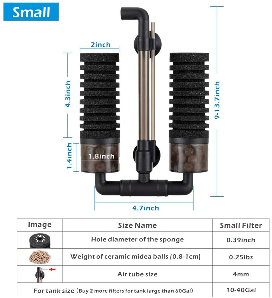 Hygger Sponge Filter, Aquarium Filter Double Sponge Replaceable Media with 4 Biochemical Sponges and 1 Bag of Filtered Ceramic Balls Ultra Quiet Filter Fish Tank (S/M) Animals & Pet Supplies > Pet Supplies > Fish Supplies > Aquarium Filters hygger