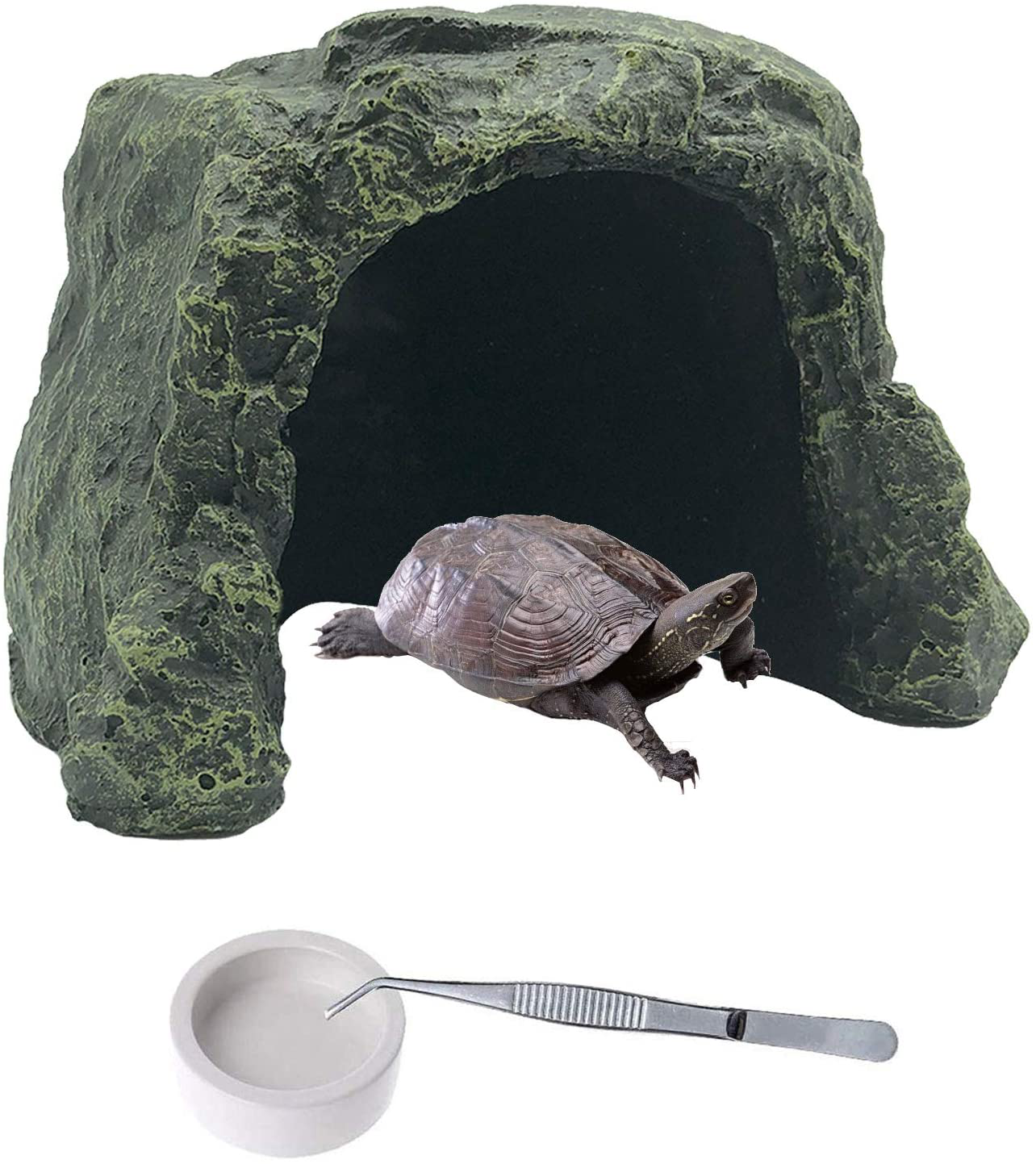 PINVNBY Large Reptile Hideout Cave,Resin Rock Hides Habitat Decor