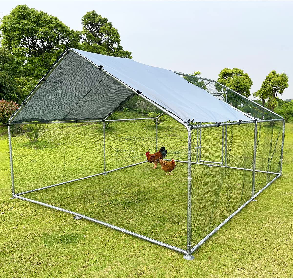 Hiwokk Large Metal Chicken Coop Walk-In Poultry Cage Chicken Run Dog Kennel Chicken Pen Spire Shaped Coop with Waterproof and Anti-Ultraviolet Cover for Backyard Farm Use(9.8'L X 6.6'W X 6.4'H) Animals & Pet Supplies > Pet Supplies > Dog Supplies > Dog Kennels & Runs HIWOKK 9.8' L x 13.1' W x 6.4' H
