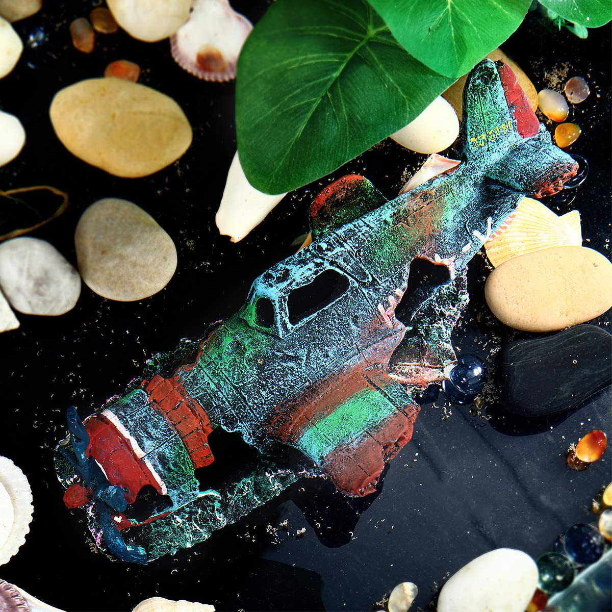 Balacoo Resin Fish Tank Ornament Fighter Plane Aquarium Decoration Cave Hideout Habitat Military Wreck Military Thunderbolt for Fish Tank Aquarium S Animals & Pet Supplies > Pet Supplies > Fish Supplies > Aquarium Decor balacoo