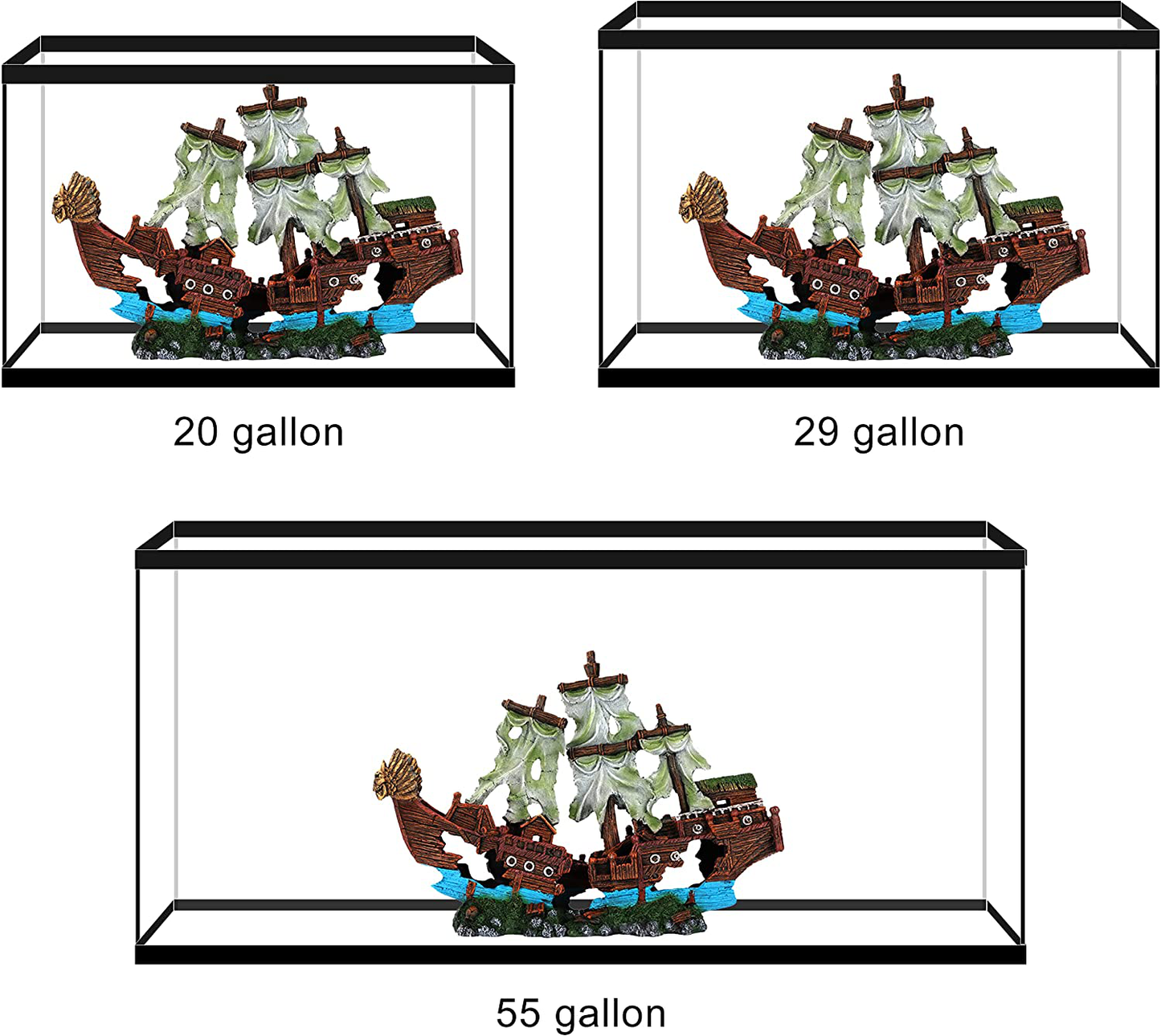 UNEAK - Large Shipwreck Aquarium Decorations Ornament W/ Sail (2 Pieces) 20 Gallons High and Larger Fish Tank, Sunken Ship Decoration Ornaments, Pirate Boat, Resin, Freshwater Saltwater Decor Animals & Pet Supplies > Pet Supplies > Fish Supplies > Aquarium Decor UNEAK