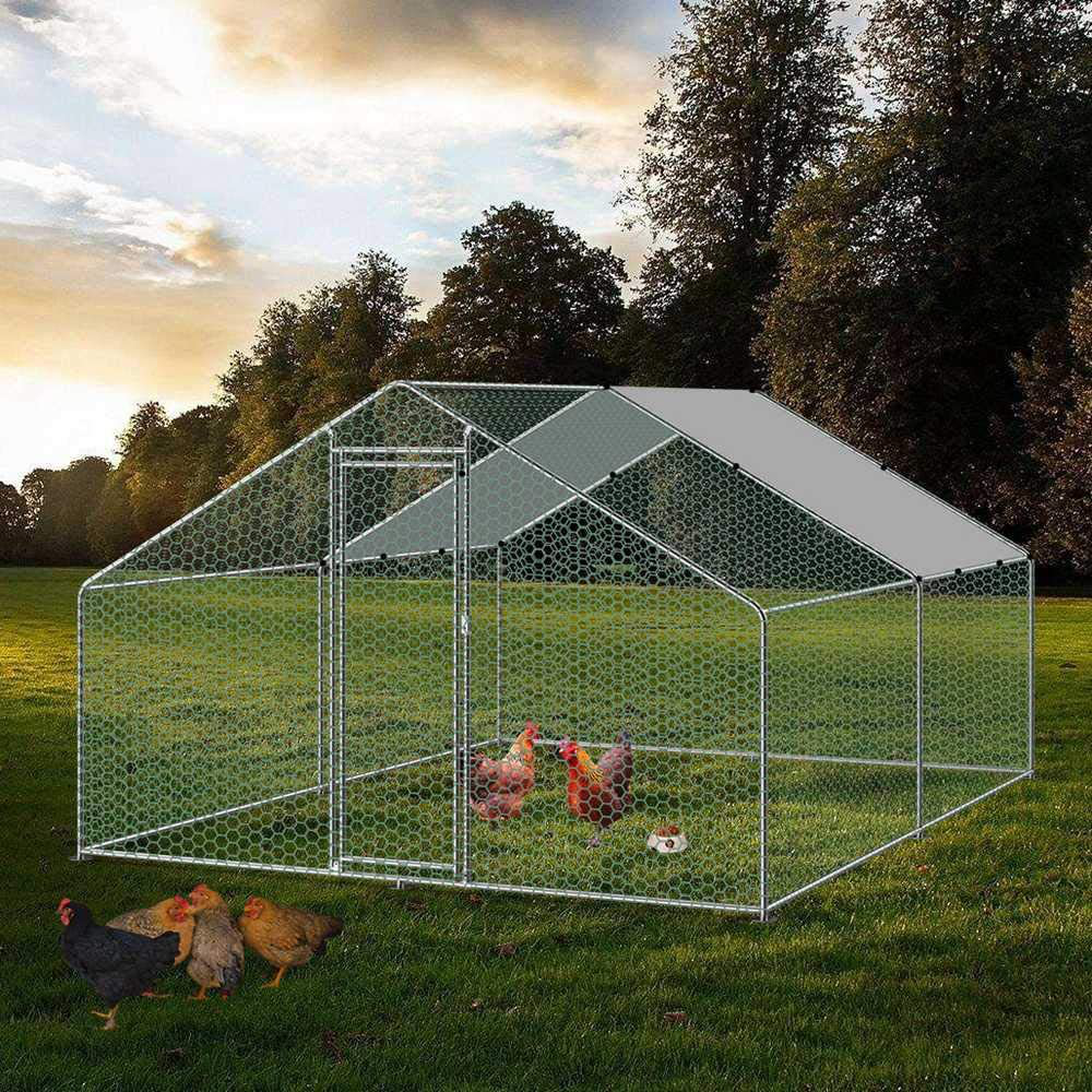 Large Chicken Coop Walk-In Metal Poultry Cage House Rabbits Habitat Cage Spire Shaped Coop with Waterproof and Anti-Ultraviolet Cover for Outdoor Backyard Farm Use (9.8' L X 19.7' W X 6.56' H) Animals & Pet Supplies > Pet Supplies > Dog Supplies > Dog Kennels & Runs Carmyra 9.8' L x 13.1' W x 6.56' H