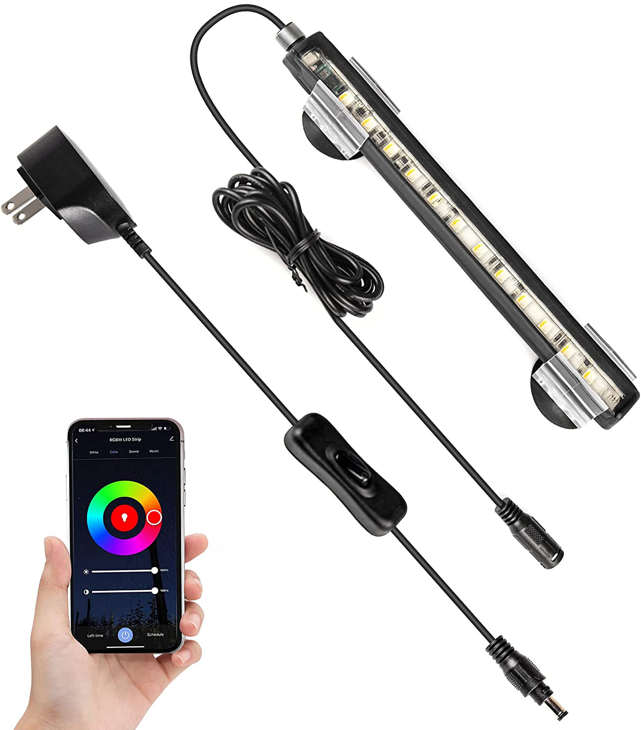 Aquarium Light, Fovaa Fish Tank Light Waterproof RGBW Color Changing Underwater Submersible LED Lights Full Spectrum Plant Lighting with App Control for Fish Tank Plant Grow Saltwater Freshwater Fish Glofish Animals & Pet Supplies > Pet Supplies > Fish Supplies > Aquarium Lighting Fovaa 7.5 inch