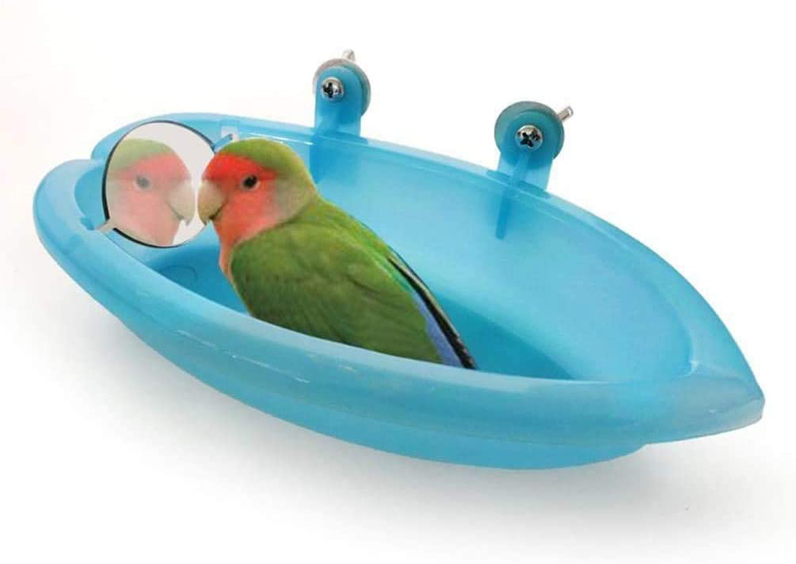 Bird Bathtub with Mirror Toy Shower Tub Bathtub Cleaning Tool Plastic Durable Adorable Odorless for Small Parrot Parakeet Cockatiel Conure Lovebird Finch Budgie Canary Cage Accessories Animals & Pet Supplies > Pet Supplies > Bird Supplies > Bird Cage Accessories Litewood Bird Bath A