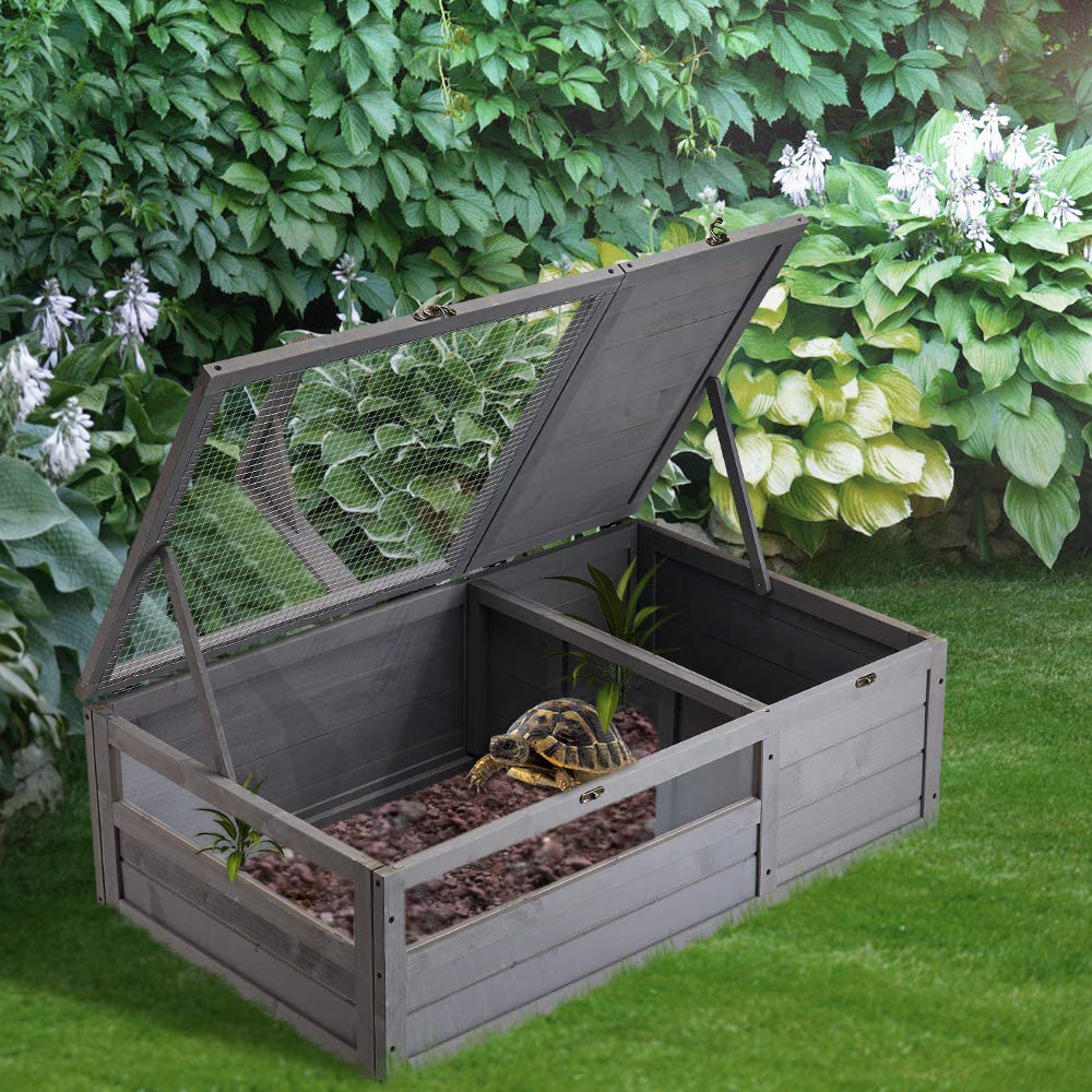 AVAWING 39" Wooden Tortoise House Large Tortoise Habitat, Indoor Tortoises Enclosure for Small Animals, Outdoor Reptile Cage, Grey Animals & Pet Supplies > Pet Supplies > Small Animal Supplies > Small Animal Habitats & Cages AVAWING