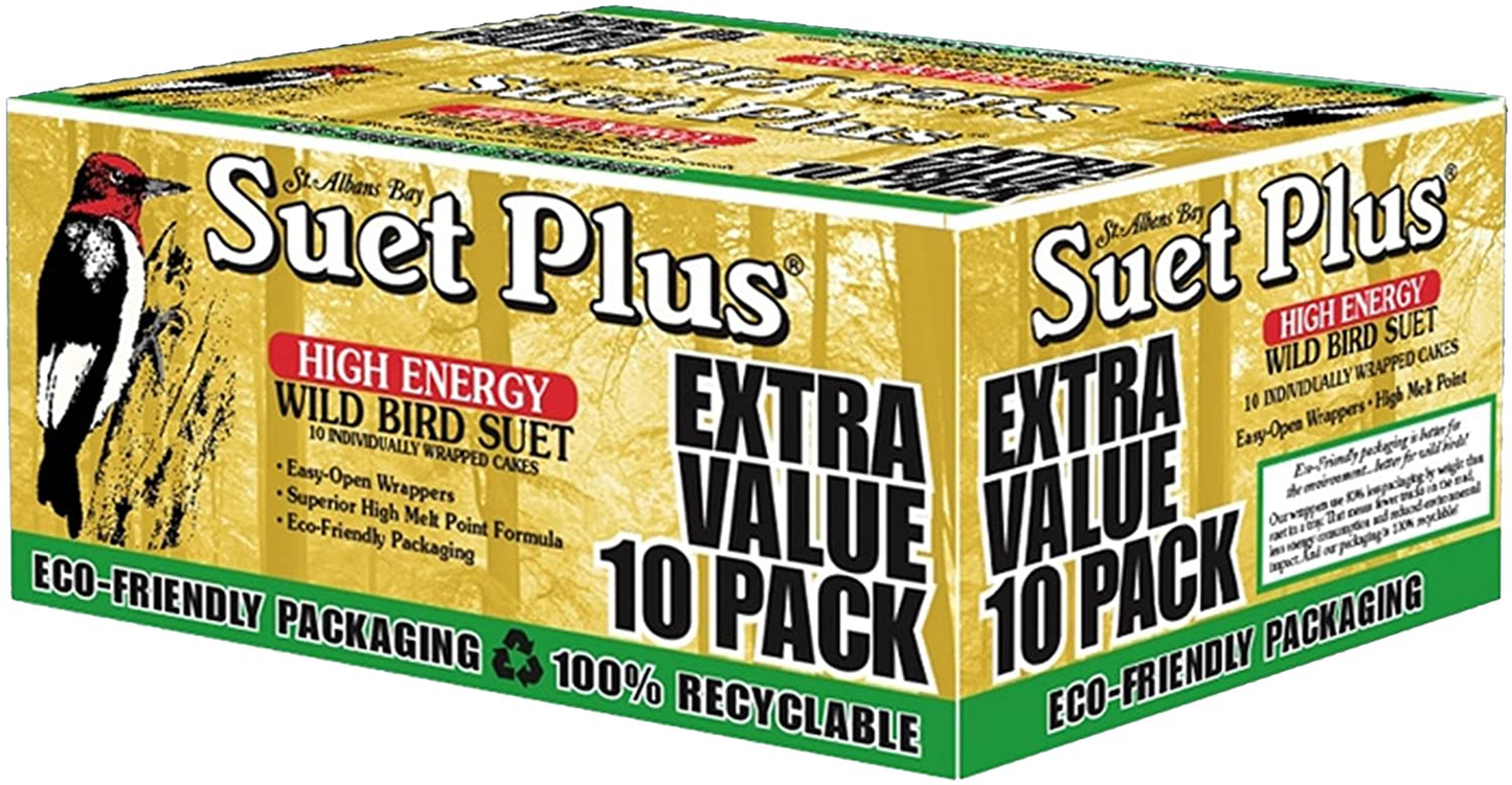 High Energy Suet Cakes for Wild Birds | 10 Pack of 11 Oz. Bird Suet Cakes Animals & Pet Supplies > Pet Supplies > Bird Supplies > Bird Food ST. ALBANS BAY SUET PLUS