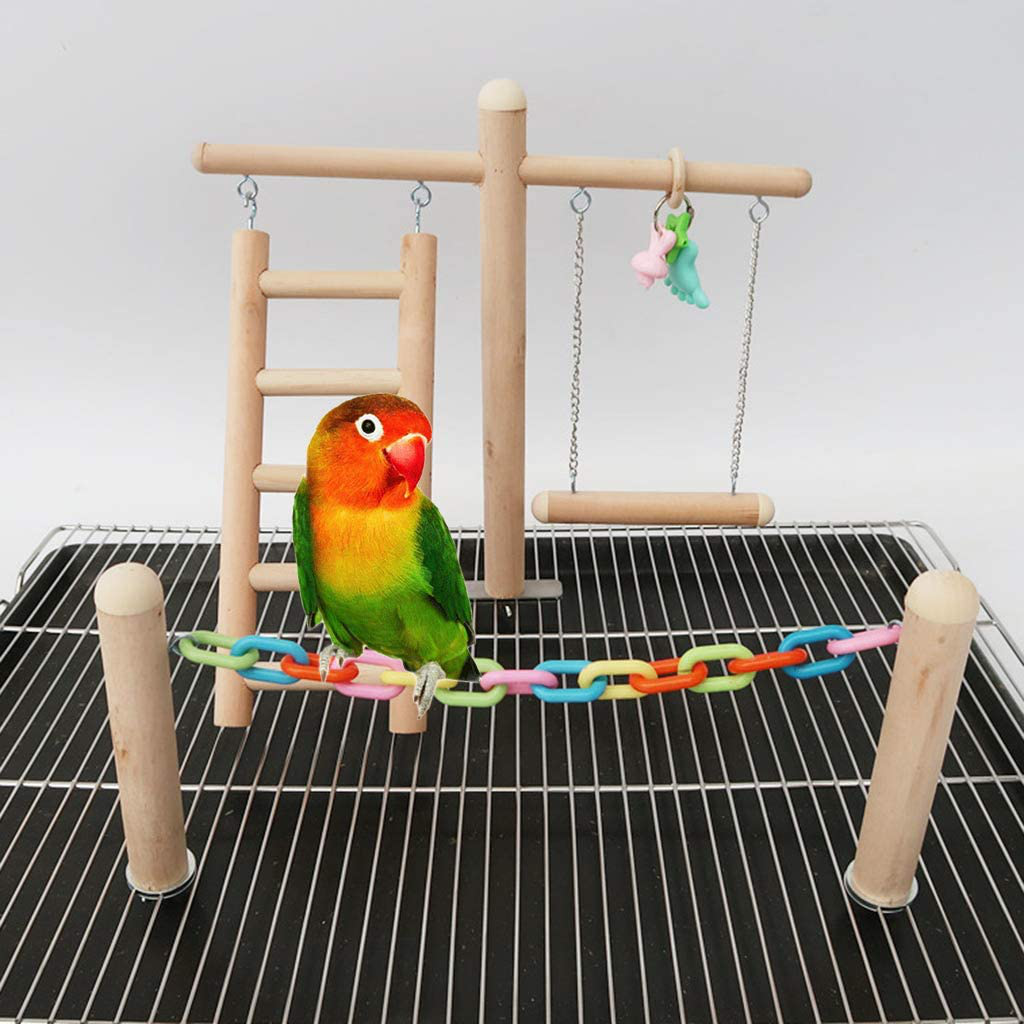 Haninetrosty Bird Cage Stand Play Gym Wood Perch Playground Parrot Climbing Ladder Chewing Chain Swing Activity Exercise Center for Lovebirds Budgies Finches Parakeets Animals & Pet Supplies > Pet Supplies > Bird Supplies > Bird Gyms & Playstands haninetrosty