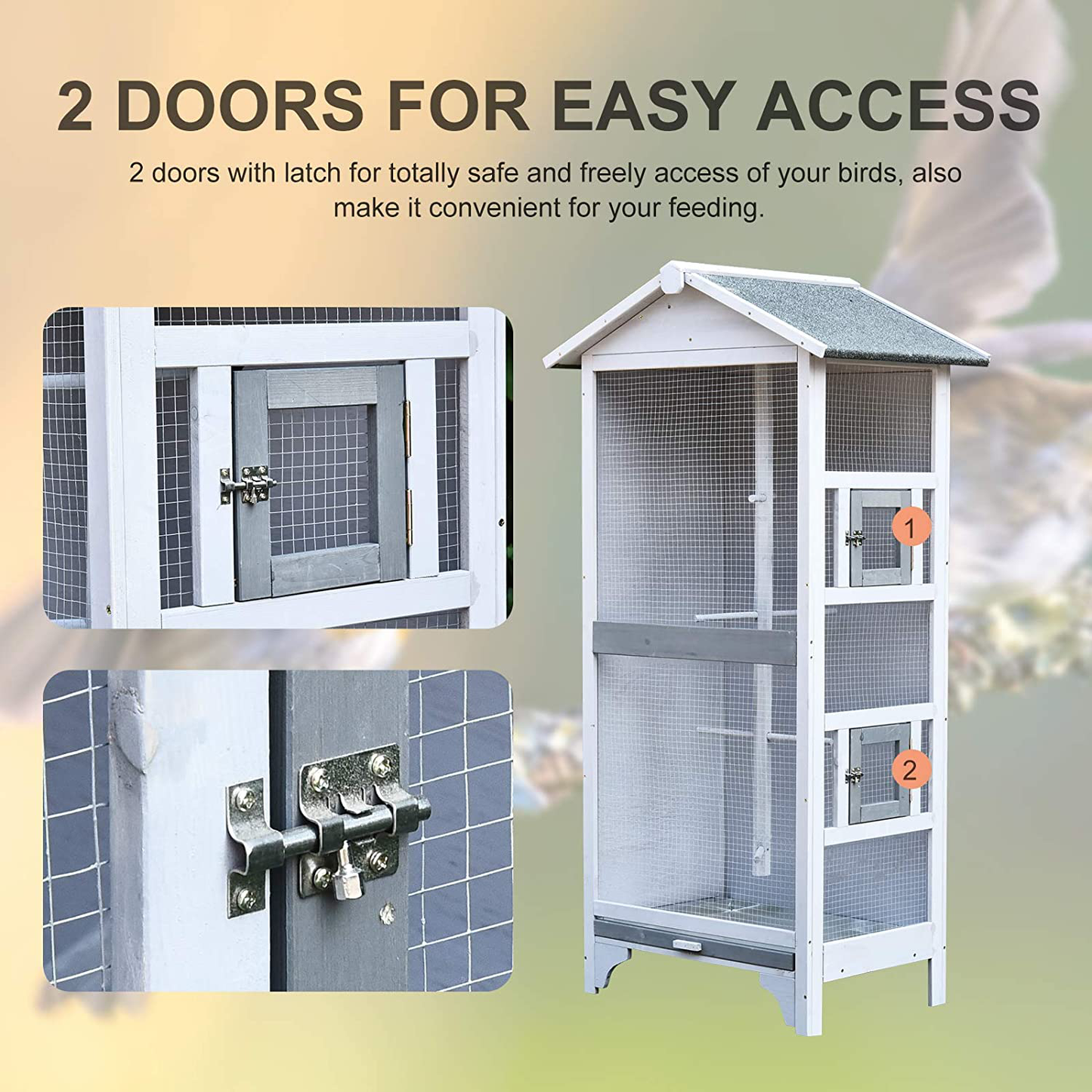 Pawhut Wooden Outdoor Bird Cage, Featuring a Large Play House with Removable Bottom Tray 4 Perch Animals & Pet Supplies > Pet Supplies > Bird Supplies > Bird Cage Accessories PawHut