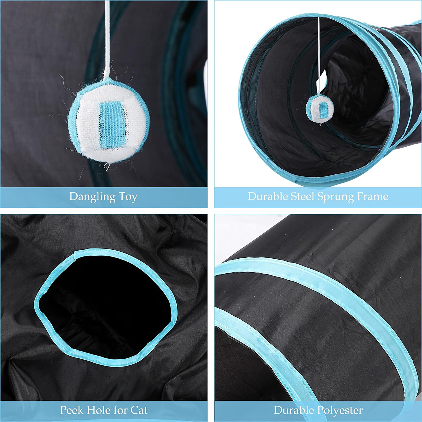 CO-Z 4 Way Collapsible Cat Tunnel, Roomy and Tear Resistant Crinkle Cat Toy Tube with Cat Teaser, Storage Bag and Dangling Toys, for Cat, Puppy, Kitty, Kitten, Rabbit, Dogs, Indoor Outdoor Use Animals & Pet Supplies > Pet Supplies > Cat Supplies > Cat Toys CO-Z