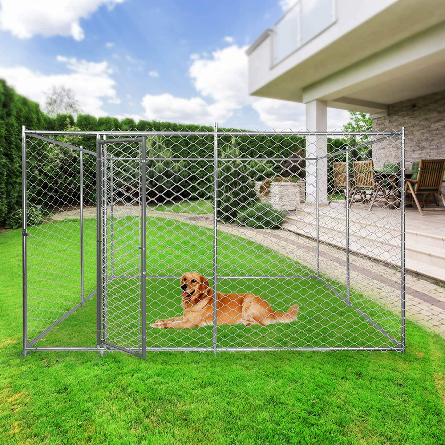 LONABR Metal Dog Playpen 10Ft/6.5Ft Exercise Fence Barrier Playpen Kennel Lockable Chain Link Kennel With/Without Water-Resistant Cover,Heavy Duty Outdoor Cage Kennel Fence for Large Dogs Animals & Pet Supplies > Pet Supplies > Dog Supplies > Dog Kennels & Runs LONABR 10x10x6ft