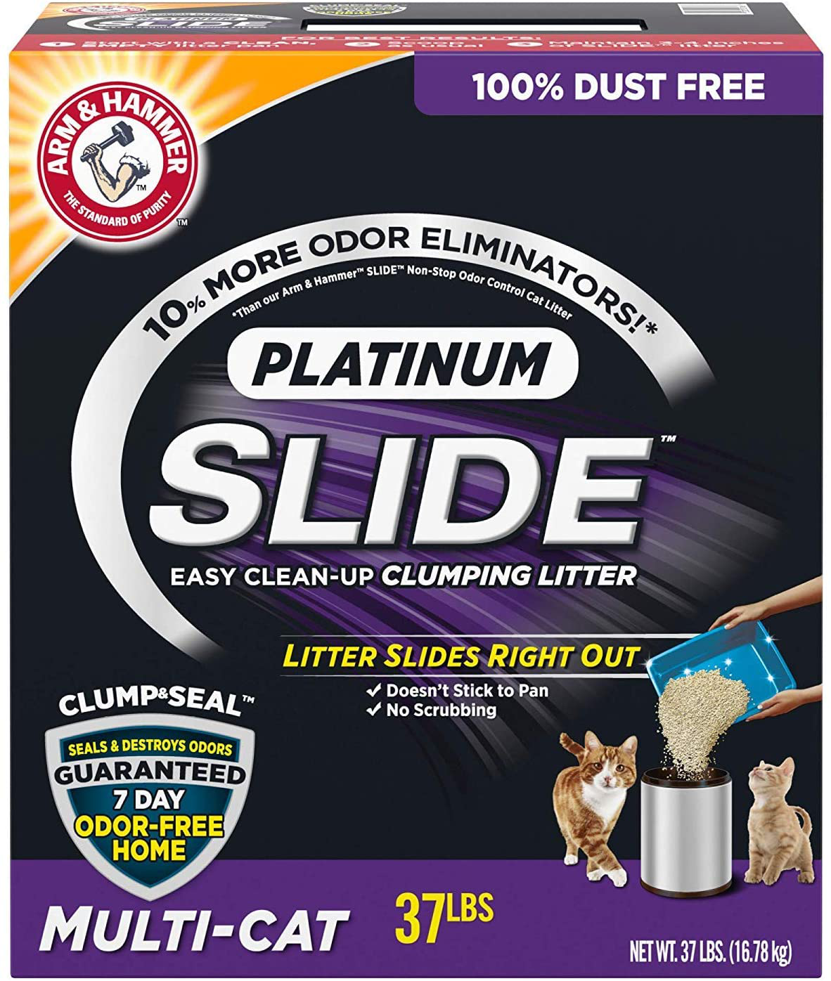 Arm & Hammer Platinum Slide Easy Clean-Up Clumping Cat Litter, Multi-Cat, 37 Lbs Animals & Pet Supplies > Pet Supplies > Cat Supplies > Cat Litter Arm & Hammer