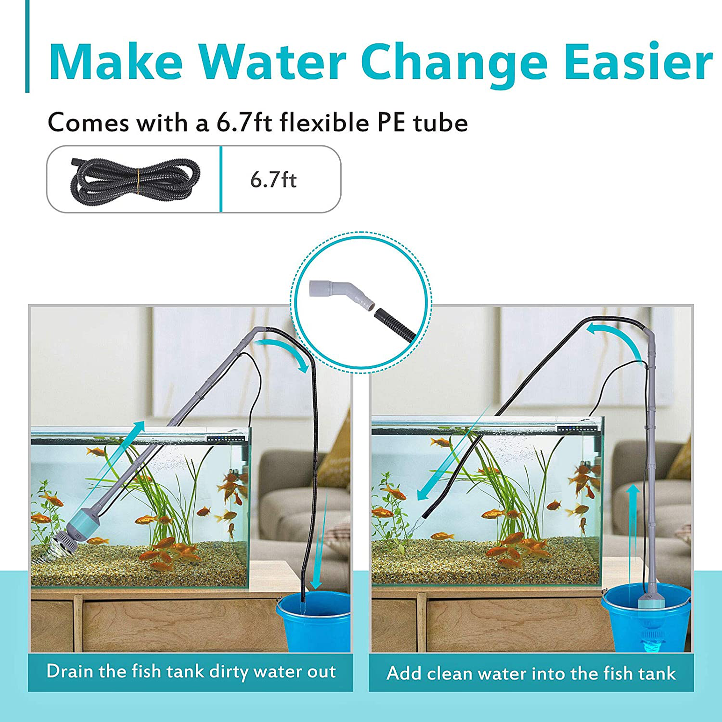 Hygger Electric Aquarium Vacuum Cleaning Tools, 15W Automatic Sand Gravel Cleaners with Sponge Filters, Fish Tank Water Changer Comes with 6.7Ft Water Tube Animals & Pet Supplies > Pet Supplies > Fish Supplies > Aquarium Cleaning Supplies hygger