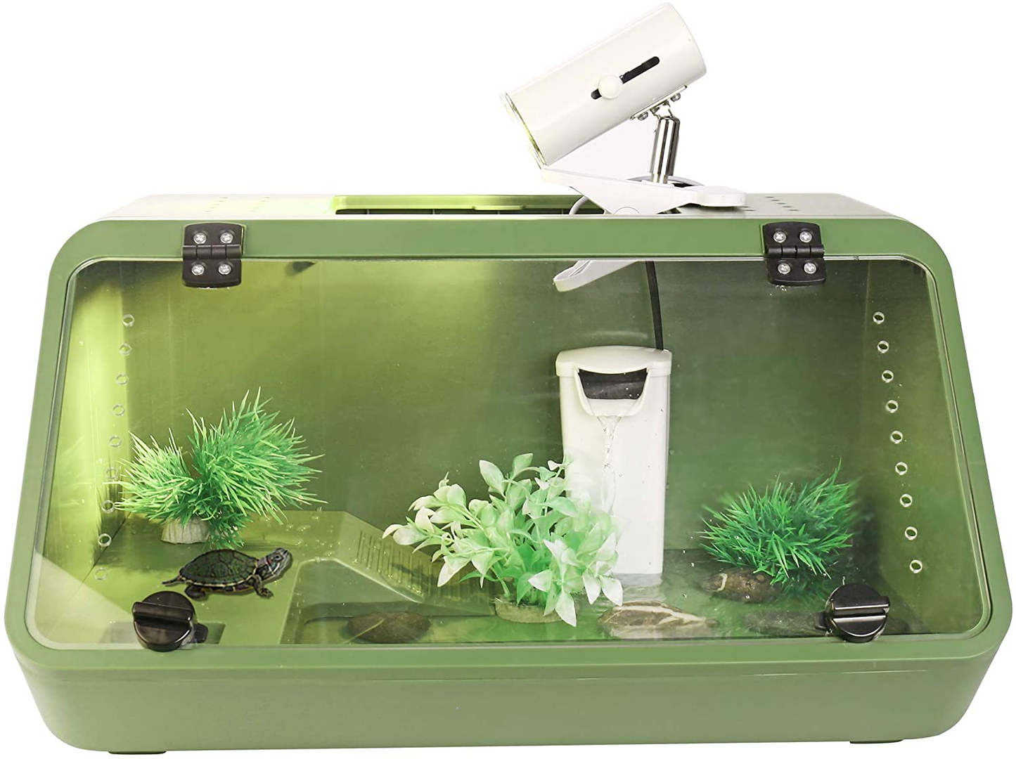 Large Reptile Tank – an Aquarium with a See-Through, Easy Access Front Panel Door | Habitat for Small Reptiles like Young Bearded Dragons, Lizards, Small Snakes and More |19''X10''X10'' with Food Tray Animals & Pet Supplies > Pet Supplies > Reptile & Amphibian Supplies > Reptile & Amphibian Habitats CALPALMY Green