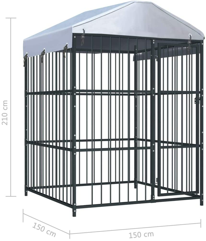 Festnight Outdoor Dog Kennel Cage Heavy Duty Galvanized Steel Pet Run House with Shelter Cover Bar Sidewalls Fence Playpen for Backyard Garden 59.1" X 59.1" X 82.7 Inches (L X W X H) Animals & Pet Supplies > Pet Supplies > Dog Supplies > Dog Kennels & Runs Festnight